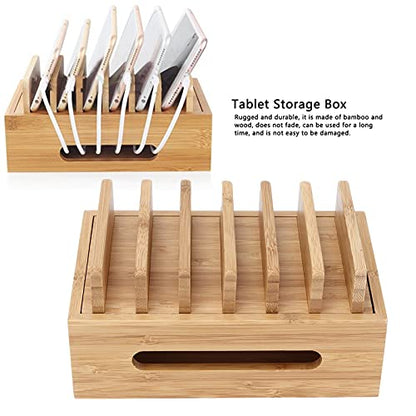 Wooden Charging Station Organizer, Stylish Retro Adjustable Multiple Device Charging Station Rack with Cable Box Organizer for Laptop Tablets Pads Smartphones