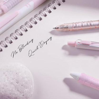 5 Count Pastel Gel Ink Pen Set,Cute Note Taking 0.5mm Fine Point Retractable 5 Count Black Ink Pens for Writing, Journaling, School, Office (Light Pink) - color: Light Pink