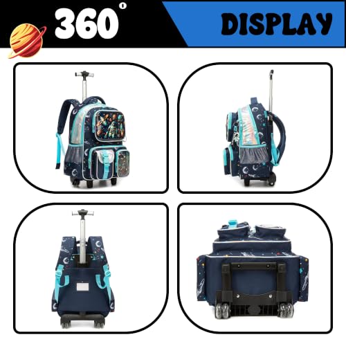 Meetbelify Kids Rolling Backpack with Wheels for Boys Rolling Backpacks with Lunch Box for Elementary School Students 3 in 1 Travel Luggage Suitcase for Boys Age 8-10 - color: Space 01