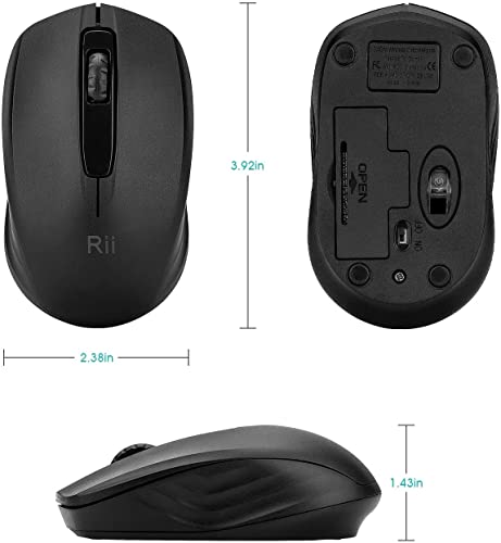Rii Wireless Mouse, 2.4G Portable Computer Mice for PC, Laptop, Windows, Office Included Wireless USB dongle, Black - color: black