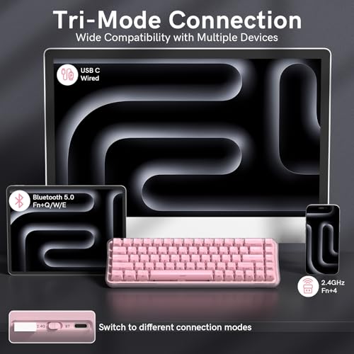 Womier Q61 PRO Wireless Keyboard with RGB Backlighting, 60% Mechanical Gaming Keyboard, Hot-Swappable Creamy Keyboard for PC, BT 5.0/2.4GHz/USB C, ASA Profile, Side-Engraved PC+ABS Keycaps - Pink - color: Pink