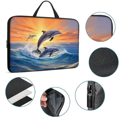 Laptop Sleeve Bag with Handle Computer Protective Soft Cover Case for 14 Inch 13 Inch Laptop,Dolphin Sunset - color: Dolphin Sunset