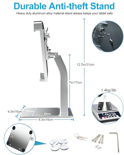 Anti-Theft Desktop Tablet Kiosk Stand Holder, Heavy Duty Countertop Tablet POS Display Mount with Security Lock and Key, Compatible with iPad Pro/Air/Mini, Galaxy Tabs, More 7-11" Tablets