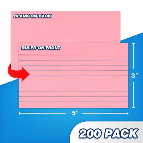 Chell Pastel Colors Ruled Index Cards 3x5 Heavyweight, 200 Count | 65 lb. Cover Weight, Ruled Front and Blank Back, Easy Writing, Not Easy to Penetrate Ink - color: Pastel, size: 3"x5"