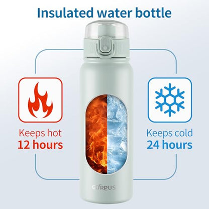 GOPPUS Insulated Water Bottle 20oz Stainless Steel BPA-Free Sports Bottle Ideal for School and Travel Silicone Spout Lid Prevents Leaks, Sweat, and Dust (Light green) - color: Light Green