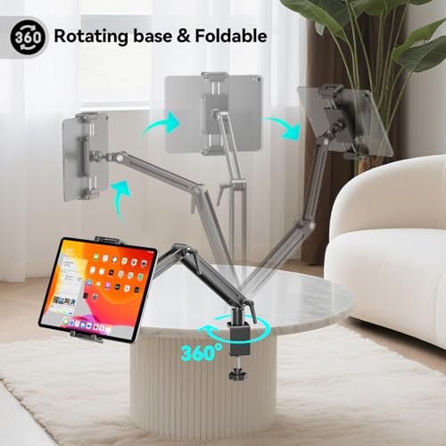 Portable Monitor Stand Desk Holder- Large Clamp support up to 6.5 12.9 14.6 15.6 18.5 inch 360° Rotating Base Swivel Tall Desk Arm Mount for iPad Pro/Mini/Air/Surface Strong Bearing Weight over 5.5lbs - size: Up to 18.5''
