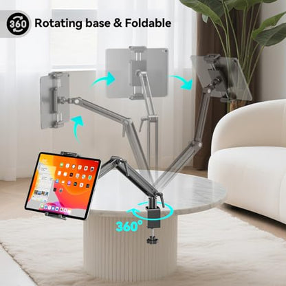 Portable Monitor Stand Desk Holder- Large Clamp support up to 6.5 12.9 14.6 15.6 18.5 inch 360° Rotating Base Swivel Tall Desk Arm Mount for iPad Pro/Mini/Air/Surface Strong Bearing Weight over 5.5lbs - size: Up to 18.5''