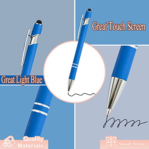 PASISIBICK 12 Pieces Blue Ballpoint Pen with Stylus Tip, 2 in 1 Stylus Stylish Pen, Blue Metal Stylus Pen for Touch Screens, Black Ink, 1.0 mm Medium Point(12 PCS Light Blue) - color: 12 Pcs Light Blue Stylus Pens