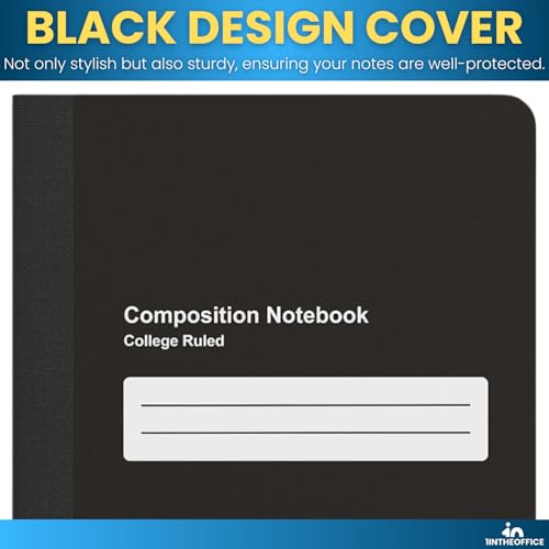 1InTheOffice Composition Notebook, College Rule Notebook, 160 Pages (80 Sheets), Black, 7 1/2" x 9 3/4", 4 Pack