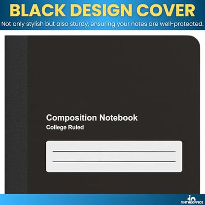 1InTheOffice Composition Notebook, College Rule Notebook, 160 Pages (80 Sheets), Black, 7 1/2" x 9 3/4", 4 Pack