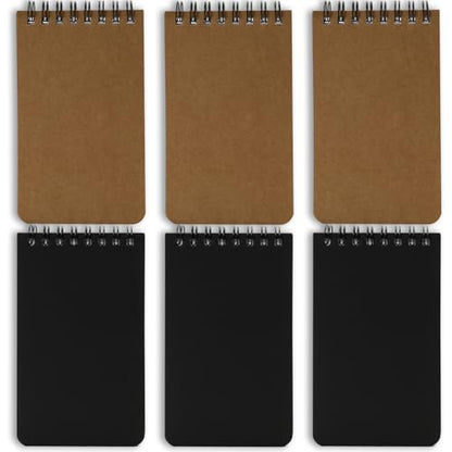 QiCheng 6pcs Pocket Notebook Mini Notepad Small Spiral Notebooks 3X5Inch | functionality PortabilityPortability convenience - size: 6-black+brown