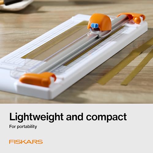 Fiskars Compact Rotary Paper Trimmer - 12" Cut Length - Portable Size with Extendable Base Deck - Self-Sharpening Blade - Scrapbooking Tool