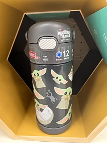 THERMOS FUNTAINER Water Bottle with Straw - 12 Ounce - Kids Stainless Steel Vacuum Insulated Water Bottle with Lid, Mandalorian - color: Mandalorian