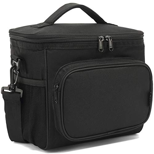 FlowFly Insulated Reusable Lunch Bag Adult Large Lunch Box for Women and Men with Adjustable Shoulder Strap,Front Zipper Pocket and Dual Large Mesh Side Pockets, Black - color: Black