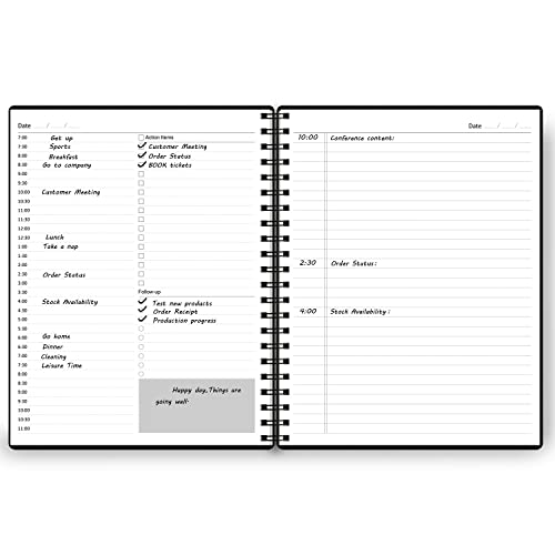 Undated Daily Planner - Undated Planner with Hourly Schedules, Action Items and Follow-up, A4 Daily Organizer Notebook to Increase Productivity, Appointment Book for Time Management, 8.5 × 11 Inch - color: Black