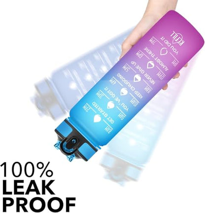 32 oz Motivational Water Bottle with Time Markers & Straw – BPA Free Leakproof Reusable Sports Water Bottle for Gym, Fitness & Outdoor Activities – Large Daily Hydration Bottle, Pink Blue