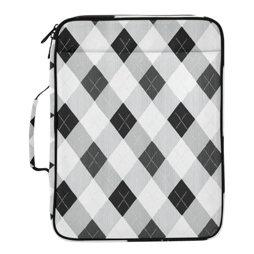 Gray and Black Argyle Accordion File Organizer Expanding File Folder Zipper Binder 3 Ring with Handle 500 Sheets Capacity Document Organizer Storage Bag Multi Pockets Design - color: Gray and Black Argyle