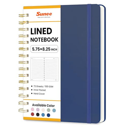 SUNEE Lined Spiral Journal Notebook for Women, 146 Pages College Ruled Hardcover Journaling Notebook for Work, Note Taking and Office School Supplies, A5 - Navy Blue - color: Navy Blue
