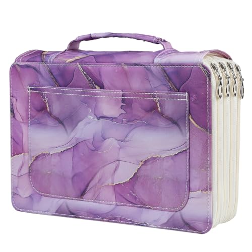 Colored Pencil Case- 200 Individual Slots Pencil Holder Pen Bag Large Capacity Pencil Organizer with Handle Strap Handy Colored Pencil Box with Printing Pattern - color: Dark Marble Purple, size: 200