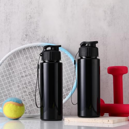 Maxcheck 30 Pieces Water Bottle Bulk 17 oz Plastic Sports Water Bottles Bulk with Handle Strap Lightweight Leakproof Drink Flip Top for Adults Fit Gym(Dark Style,Black) - color: Black, style: Dark Style
