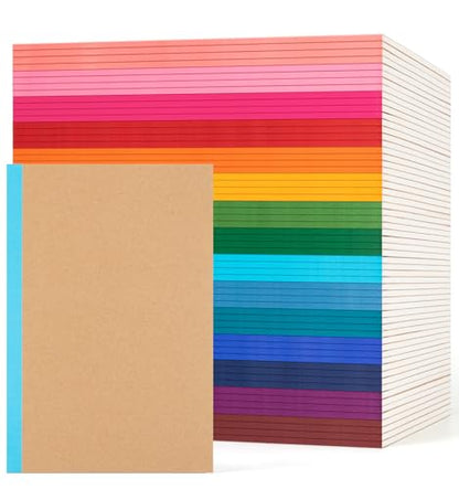60 Pack Lined Notebook Journals Bulk, A5 College Ruled Composition Notebook, 8.3”x 5.5”, Kraft Cover with Rainbow Spines, 15 Colors 60 Pages for School Office Travel - color: Rainbow, style: Lined-60pack
