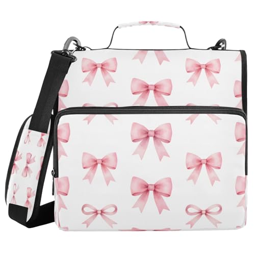 Kigai Bows 3 Ring Zipper Binder Organizer, Large Capacity Binder Bag Holds 500 Sheets, Water Resistant Multi-Pocket Binder with Shoulder Strap for School Office Teachers