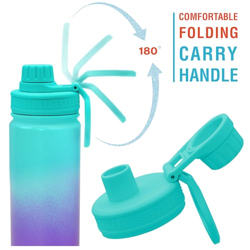 CHILLOUT LIFE 17oz Kids Insulated Stainless Steel Water Bottle with Leak Proof Spout Lid & 144 Stickers - color: Caribbean Lily, style: 17 oz