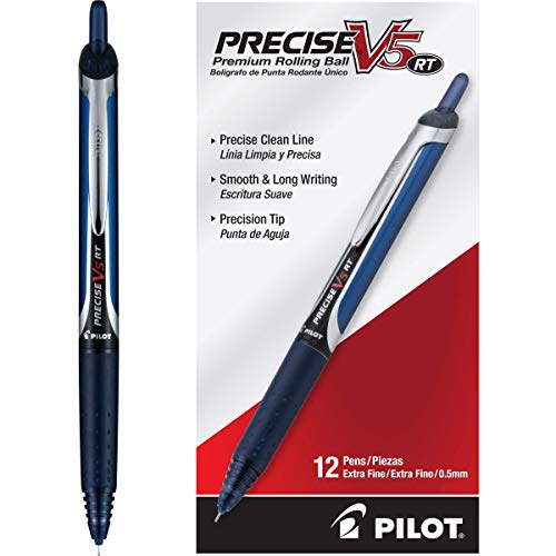 PILOT Precise V5 RT Refillable & Retractable Liquid Ink Rolling Ball Pens, Extra Fine Point (0.5mm) Navy Ink, 12-Pack (13447) - color: Navy, size: 12 Count (Pack of 1)