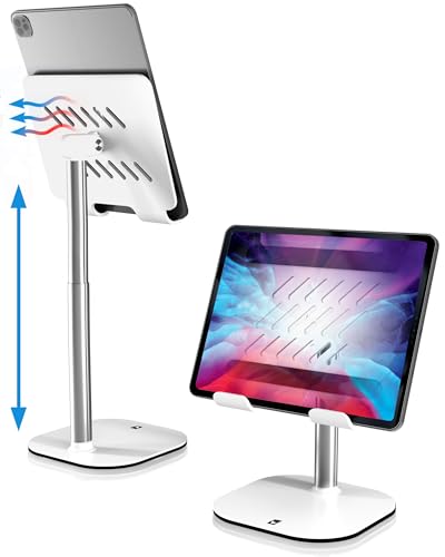 COOPER TabHolder, 7-10" Height Adjustable Tablet Stand, Premium iPad Stand for Desk, 270° Tilt iPad Holder, Kindle Holder, 15.6-17" Portable Monitor Support (White) - color: B - Frost White