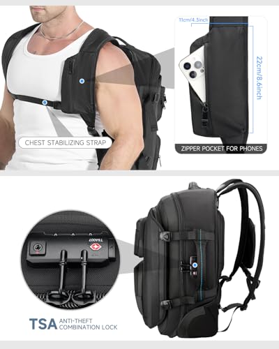 Carry on backpack with wheels, Rolling backpack with Dry-Wet Pocket, TSA Lock, Laptop Compartment, Water-Resistant for Men Women, Work, Air Travel（3-Piece Set-Includes Toiletry & Storage Bag） - color: Black-two