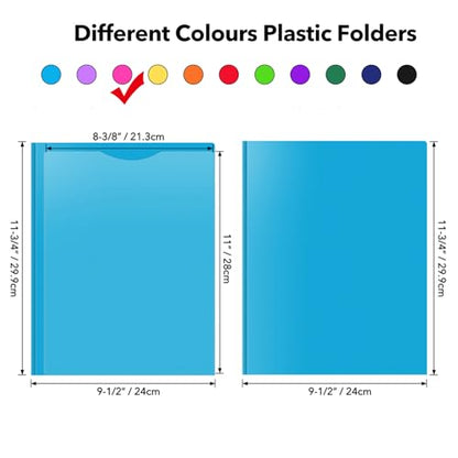 Briartw Heavy Duty Plastic Pocket Folder with Prongs for Letter Size Paper - 6 Pack Pink File Folder with Clear Front Pocket - 2 Pockets and 3 Prongs,As Well As 2 Card Slots - Pocket Folders - color: Pink
