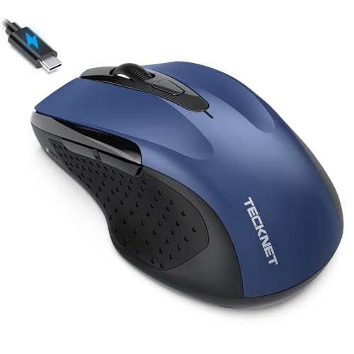 TECKNET Rechargeable Jiggler Wireless Mouse (BT5.0/3.0 & 2.4G) 4800 DPI Silent USB A & Bluetooth Mouse 6 Buttons, Wide Compatibility - Blue - color: Blue