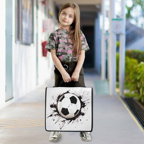 Soccer Ball Print Custom Zipper Binder Bag 3 Ring with Shoulder Strap & Handle Personalized Binder Bag Expandable File Folder for School - color: Multi-soccer Ball
