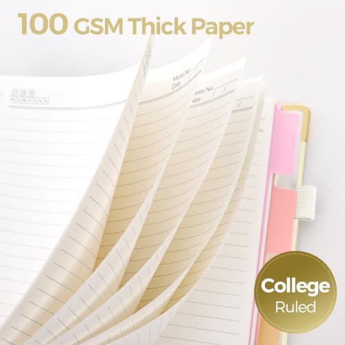 SKYDUE Notebooks for Work, 5 Subject Notebook with Dividers and Tabs, 8" x 10" College Ruled Notebook, 300 Pages Spiral Journal for Women, Green - color: Beige