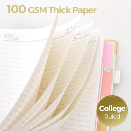 SKYDUE Notebooks for Work, 5 Subject Notebook with Dividers and Tabs, 8" x 10" College Ruled Notebook, 300 Pages Spiral Journal for Women, Green - color: Beige