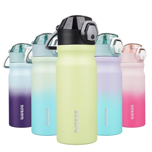 BJPKPK Insulated Water Bottle 18oz Stainless Steel Water Bottles with Straw and Carry Handle Double Wall Metal Thermal Flask,Macaron Green - color: Macaron Green, size: 18 Ounces