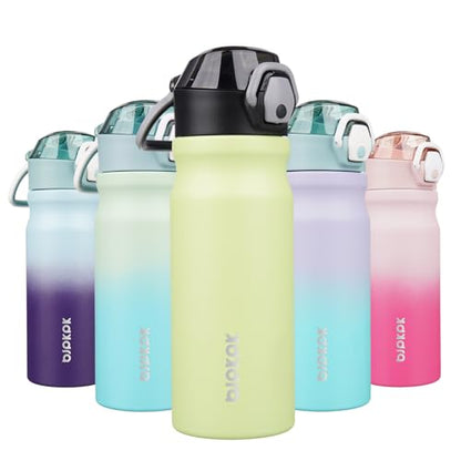 BJPKPK Insulated Water Bottle 18oz Stainless Steel Water Bottles with Straw and Carry Handle Double Wall Metal Thermal Flask,Macaron Green - color: Macaron Green, size: 18 Ounces