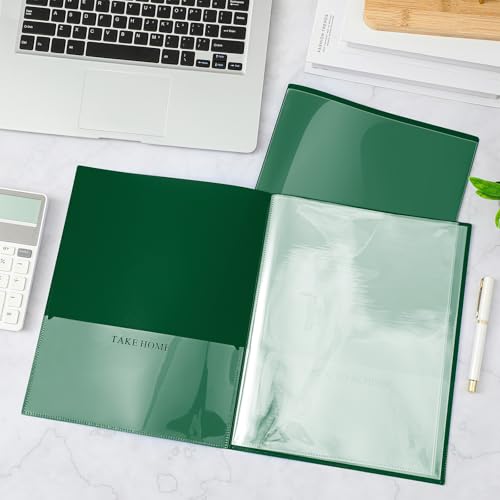 Henoyso 24 Pcs School and Home 2 Pocket Folders with 4 Clear Inner Pockets Plastic Heavy Duty Homework Folders Parent Teacher Communication for Student Home Office Classroom,11 x 9 Inch (Dark Green) - color: Dark Green