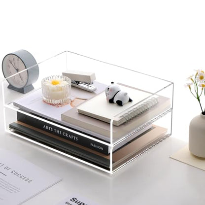 SANRUI Acrylic Paper Tray Organizer for Desk,Desk Organizers and Accessories,2 Pack Stackable Paper Organizer for Letter,Documents,Books,Magazines Crystal-Clear File Organizer - style: A4 Horizontal File Trays 2 Tier