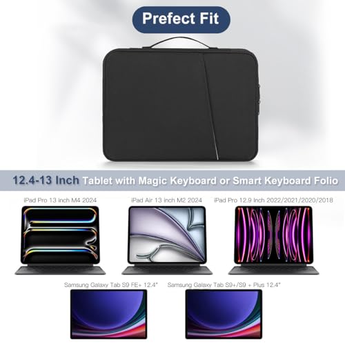 12-12.9 Inch Tablet Sleeve Bag for 12.4" Samsung Galaxy Tab S10+ S9+ Plus/S8+/S7+ Plus/S7 FE,13" iPad Air M4 M3 M2/iPad Pro M5 M4/Pro 12.9"/Microsoft Surface Go 2 12.4"/Pro 11 10 Carrying Case-Black - color: Black, size: 12.9 Inch