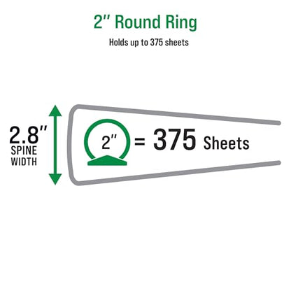 Office Essentials Economy View 3 Ring Binders, 2" Round Rings, 2.8" Spine, 375-Sheet Capacity, Black Binders (4-Pack of 03147) - size: 2"