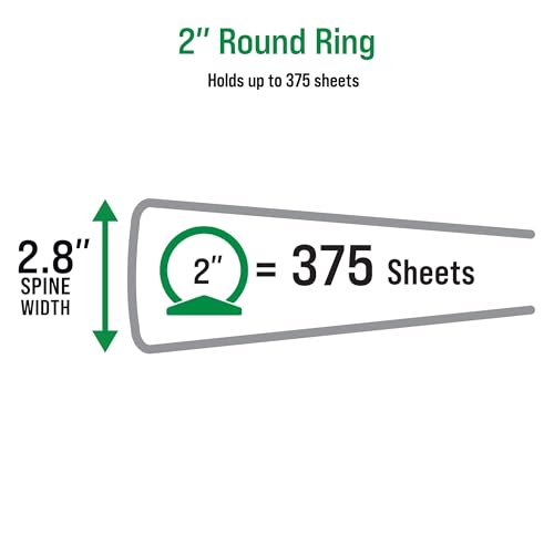 Office Essentials Economy View 3 Ring Binders, 2" Round Rings, 2.8" Spine, 375-Sheet Capacity, Black Binders (12-Pack of 03429) - size: 2"