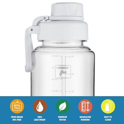 Fanhaw 32 oz Clear BPA-Free Tritan Water Bottle with Fast-Flow Spout Lid, BPA-Free & Leak-Proof Wide-Mouth Reusable Bottle for Gym, School & Office, Back to School Essentials (Clear&White) - color: Clear&White, style: 32 Ounces