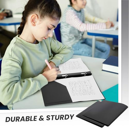Yeaqee 150 Pack Plastic Folders with Prongs Heavy Duty Plastic 2 Pocket Folder with 3 Prongs, Business Card Slot for Back to School Office Home 11.6 x 9.5 Inch (Black) - color: Black