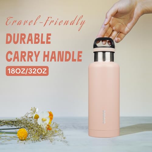 BJPKPK Insulated Water Bottle 32OZ Stainless Steel Water Bottle with Handle Double Walls Vacuum Insulated BPA Free Flask, Peach - color: Peach, size: 32 Ounces