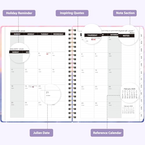 2026 Planner, Weekly and Monthly Calendar Planner Agenda, Jan 2026 - Dec 2026, Planning Academic Book, Office Desk Accessories and School Supplies - A5 (6.3'' x 8.5'') - color: D-Ocean Sunset