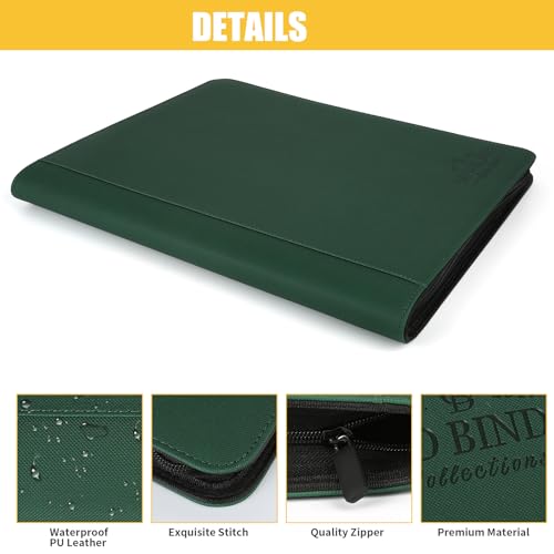 Toploader Binder,Toploader Hard Cases, 9-Pocket Pages Sleeves Hold up 288 Cards.Toploader Card Binder with Sleeves for “3×4” rigid，Card Holder(Blackish Green) - color: Blackish Green, size: 9 Pocket 288 Toploader