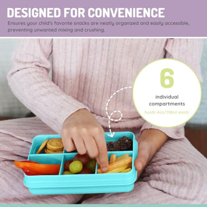melii Snackle Box | 6-Compartment Divided Snack Container, BPA-Free Food Storage with Removable Dividers for School, Travel & On-the-Go Snacking (Shark) - color: Shark