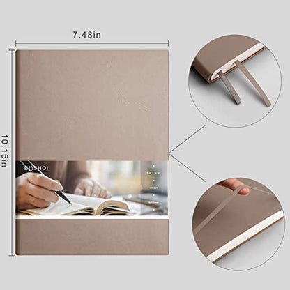EMSHOI Dotted Journal Notebook, 192 Numbered Pages, B5 Size (7.5'' x 10'') | 100 GSM Thick Paper, Leather Softcover, Dot Grid, for Journaling, Planning, Tracking & Sketching (Khaki) - color: Khaki, style: Dotted