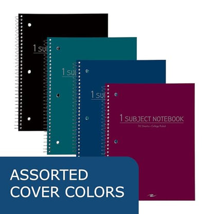 ROARING SPRING College Ruled Spiral Notebook, 1 Subject Writing Notebook, 24 Pack, Durable Poly Cover, 70 Sheets, 10.5" x 8", Made in USA, Ideal for Students, School, & Office